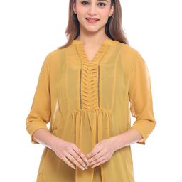 Moda Elementi Women Mandarin Collar Solid Cotton Top-image-36