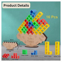 Happy Hues Wooden Base Tetra Tower Stacking Blocks Tetris Balance Game - Board Games for Kids & Adults  Balancing Stacking Toys -Perfect for Family Games Parties & Travel- 16 Pcs image 4