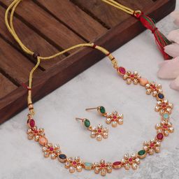 Thrillz Gold-Plated Artificial Stones Studded Jewellery Set-image-9