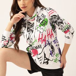 Kook N Keech Batman Women White & Black Printed Hooded Sweatshirt-image-50