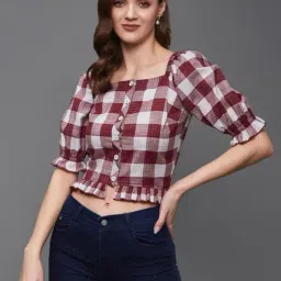 Miss Chase Maroon Chequered Top-image-85