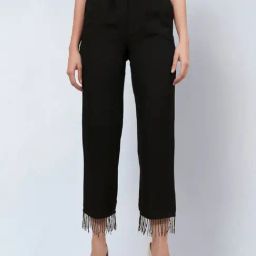 First Resort By Ramola Bachchan Black Linen Pants with Bead Lace-image-84