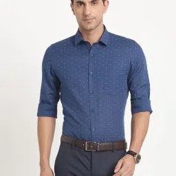 Turtle Blue Cotton Slim Fit Printed Shirt-image-55