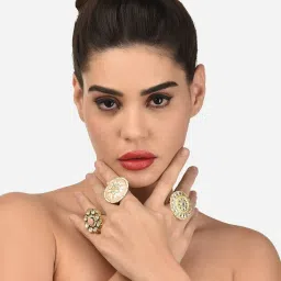 Zaveri Pearls Multicolor Combo of 3 Ethnic Adjustable Finger Rings-ZPFK12771 image 4