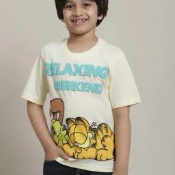 Kidsville Cream & Yellow Cotton Printed Garfield T-Shirt-image-25