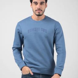 NUMERO UNO Pigeon Blue Regular Fit Pullover Sweatshirt-image-99