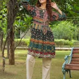 Rain and Rainbow Multicolor Printed A Line Kurta image 4