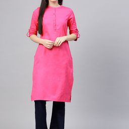 W Women Pink Solid Straight Kurta-picture-55