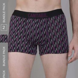 Cantabil Black Regular Fit Printed Trunks - Pack of 2-image-86
