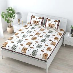 Living Roots Multicolor Cotton 140 TC King Bedsheet with 2 Pillow Covers-image-100