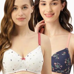 Leading Lady White & Navy Printed Full Coverage T-Shirt Bra - Pack of 2-picture-1