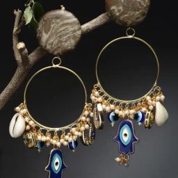 Dugran By Dugristyle Blue & Brown Dangler Earrings with Pearls and Hamsa Hand-image-41