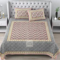 Living Roots Floral Pink 300 TC Cotton Bedsheet with 2 Pillow Covers-image-30