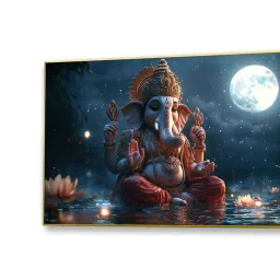 Nestroots Multicolor Canvas Lord Ganesha In Divine Moon Wall Painting - White Floating Frame image 4