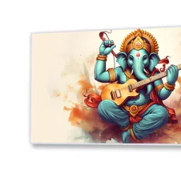 Nestroots Canvas Ganesha Jamming With Joyful Strings Wall Painting - Black Floating Frame image 4