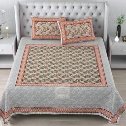 Living Roots Floral Grey 300 TC Cotton Bedsheet with 2 Pillow Covers-picture-22