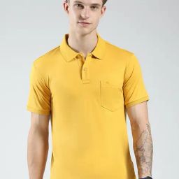 Monte Carlo Mustard Cotton Blend Regular Fit Solid Polo T-Shirt-image-22