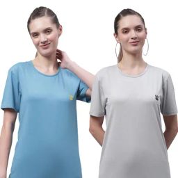 Vimal Jonney Sky Blue & Grey Cotton Logo T-Shirt - Pack Of 2-image-10