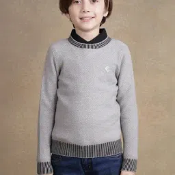 One Friday Kids Grey Textured Regular Fit Sweater-picture-41