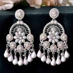 VOJ White Adjustable Ethnic Chand Bali Earrings-picture-31