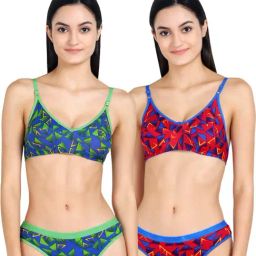 AROUSY Red & Blue Cotton Printed Bra Panty Set - Pack Of 2-image-71
