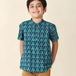 Fabindia Kids Teal Printed Short Kurta-picture-25