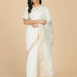 Fabindia Off White Cotton Silk Printed Saree With Blouse Piece-image-72