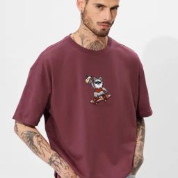 The Souled Store Purple Oversized Embroidery T-Shirts-image-92