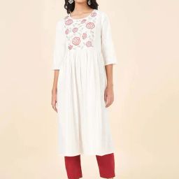 Rangmanch by Pantaloons White Cotton Embroidered A Line Kurta-picture-22