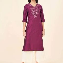 Rangmanch by Pantaloons Purple Embroidered Straight Kurta-picture-34