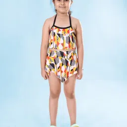 Kiddopanti Girls Orange & Yellow Regular Fit Printed Swimwear-picture-11
