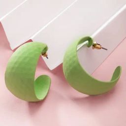 Karatcart Light Green Hammered Design Half Hoop Earrings For Women-6