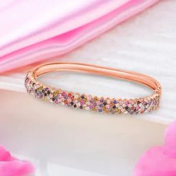 Zavya 925 Sterling Silver Radiant Elegance Coloured CZ Rose Gold Plated Kada Bracelet for Women-picture-32