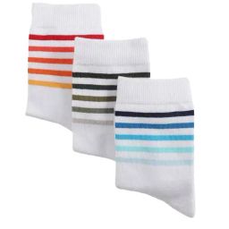 Jack & Jones Jacstriper Terry Bright White Cotton Striped Calf Length Socks - Pack of 3-image-96