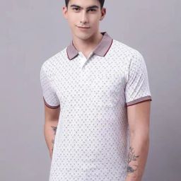 Venitian- Forbidden Clothing Wine & White Slim Fit Printed Polo T-Shirt-image-76