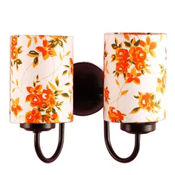 Devansh White & Orange Printed Traditional Wallchiere Lamp with Shade image 4