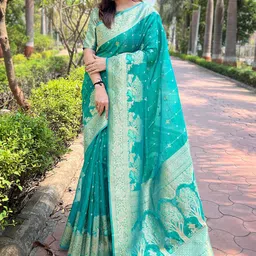 all about you Woven Design Zari Silk Blend Banarasi Saree-picture-3