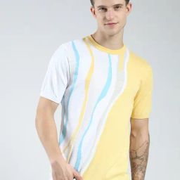 Monte Carlo Yellow Cotton Regular Fit Colorblock T-Shirt-picture-1