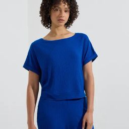 Wunderlove by Westside Blue Ribbed-Textured T-Shirt-image-43