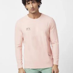 Spykar Peach Pink Slim Fit T-Shirt-image-39