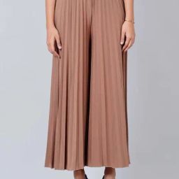 First Resort By Ramola Bachchan Caramel Brown Wide Leg Pleated Palazzo-image-60