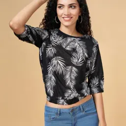YU by Pantaloons Black Cotton Printed Crop Top-image-84