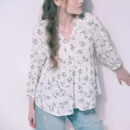 Vero Moda Off White Cotton Printed Peplum Top-image-71