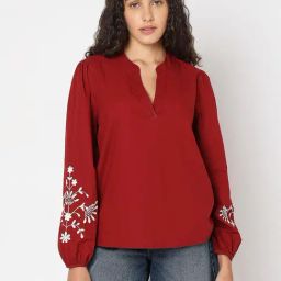 Vero Moda Maroon Cotton Regular Fit Top-image-5