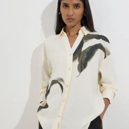 Wardrobe by Westside Cream Leaf Patterned Shirt-image-11