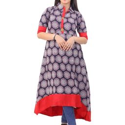 MODFUSE Ethnic Motifs Printed Shirt Collar Pure Cotton Anarkali Kurti-image-42