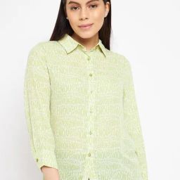 MADAME Light Green Graphic Print Shirt-image-71