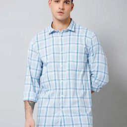 Cantabil Sky Blue Regular Fit Check Shirt-image-48