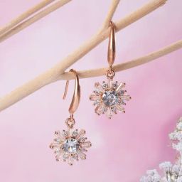 Aatmana Rose Gold Statement AD Studded Floral Drop Earring-31