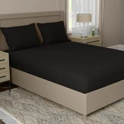home expressions Harmony Charcoal Solid Cotton Super King Bedsheet Set 2.95 m X 3.05 m-picture-21